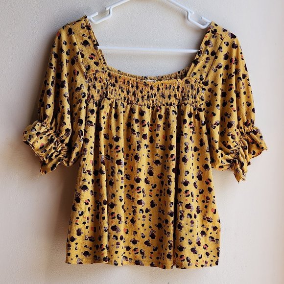 MELLODAY Gold/Black Peasant Blouse Size Small - Picture 5 of 16